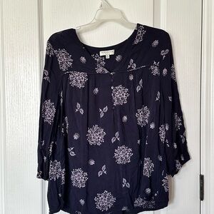 Skies Are Blue Purple 3/4 Sleeve Relaxed Blouse